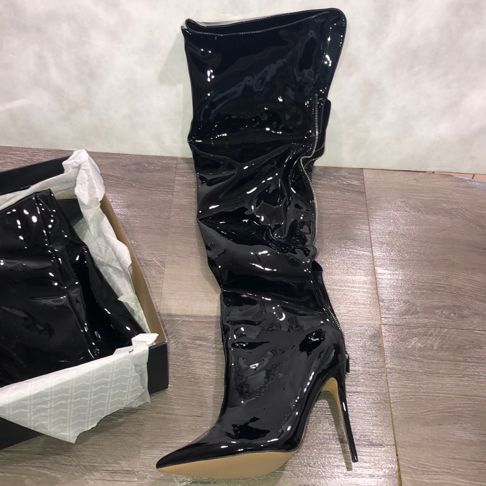 Black Patent Leather Heeled Boots